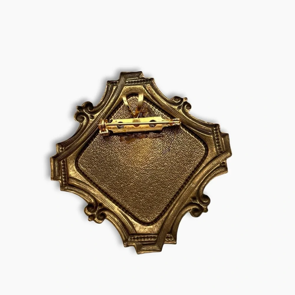 Vintage Repousse Victorian Art Nouveau Ornate Brooch  Pendant Gold Silver